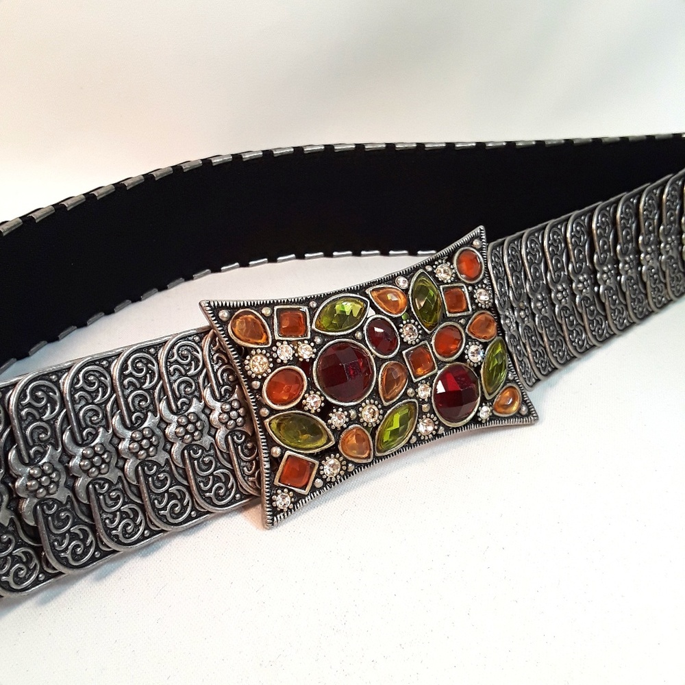 Geometric Bejeweled Armor Link Statement Belt - image 1
